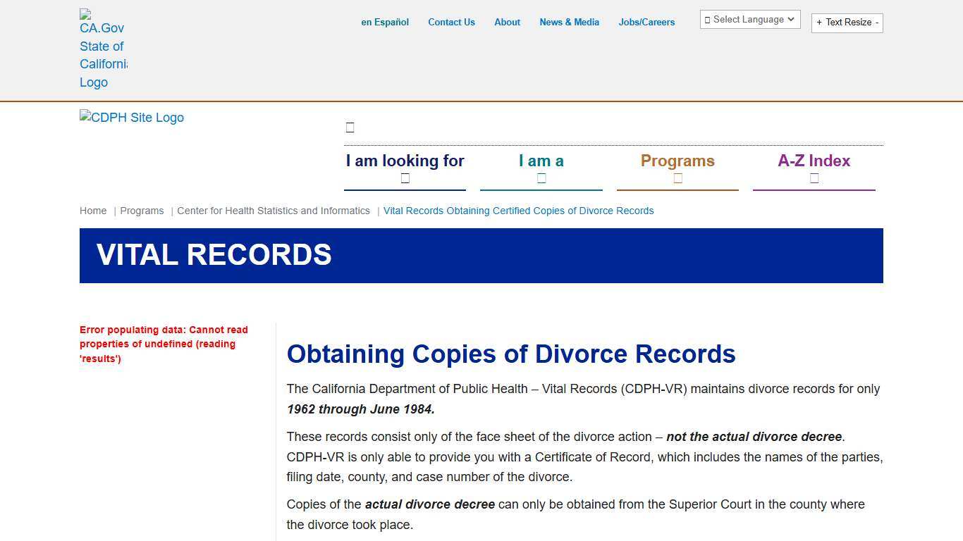 Vital Records Obtaining Certified Copies of Divorce Records